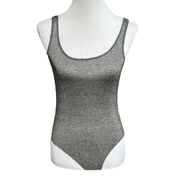 Zara Trafaluc Ribbed Bodysuit Black Silver Size Small - Picture 1 of 5